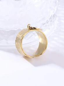 1pc Stainless Steel Textured Heart Shaped Adjustable Open Ring, Fashionable & Personalized Couple Rings - Gold - View 3