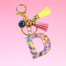 1pc Bohemian Evil Eye Resin A-Z Letter Keychain, Cute Heart Sequin Epoxy Letter Keyring Decoration Accessory, Unisex Fashion Minimalist Accessory For Wallet, Backpack, Car, Suitable For Daily Travel, Holiday Gift For Friends - Color - View 38