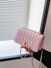 Faux Leather Solid Color Crocodile Embossed Fashion Mini Chain Shoulder Bag - Pink - View 7