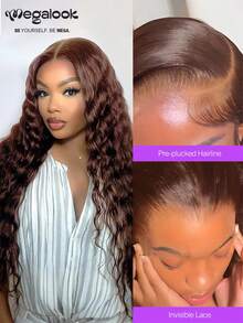 MEGALOOK Glueless 13x6 Three-Go™ Lace Front Wigs Human Hair Water Wave Natural Curly Wave #4 Chocolate Brown Glueless Wig Breathable Cap Adjustable Straps Pre Plucked Natural Hairline For Daily Wear Party Cosplay Dating Wedding Use - S4 - View 5