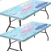 1pc Water-Resistant Outdoor Tablecloth With Elastic Edge - Ideal For Camping, Picnics And Garden Parties - Polyester Fabric With Gold Painting Sunflower Grass Tree Leaf Pattern Print, Suitable For Party And Outdoor Decor, Dining Table Decoration, Outdoor Decor, Decorations, Daily Decor - B - View 7