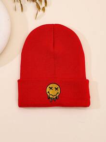 1pc European And American Men And Women Popular Melting Smiling Face Embroidered Knitted Hat, Pullover Warm Wool Hat - Knitted Face - View 3