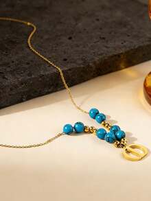 Vintage Niche CD Letter Turquoise Necklace, Natural Stone Beaded Choker, Bohemian Vacation Vibe, Versatile For Commute And Date, Thoughtful Gift For Girlfriend Or Best Friend - Necklace - View 3