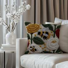 4件套3D向日葵印花毛绒抱枕套，柔软面料，饰有蜜蜂和雏菊图案，可水洗，45x45厘米，适用于卧室或客厅沙发（不含枕芯） - 彩色 - 查看 5