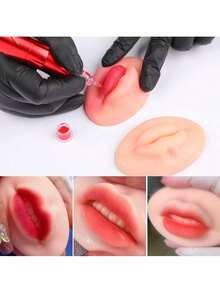 Modelo de silicona para perforación de oreja y labio, molde de práctica de tatuaje y perforación, modelo de práctica de simulación de múltiples partes con componentes de oreja, boca, nariz y labios con un soporte de exhibición; suave y muy elástico, proporcionando una simulación de piel realista; adecuado para la práctica de perforación, la instrucción de perforación y como herramienta de entrenamiento - Ver 2