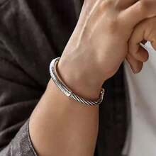 1pc Men's Fashion Alloy Bracelet, Designed With Engraved Alloy Bracelet, Featuring Charms And Amulets, Open Bangle Bracelet, Suitable As Jewelry Gift For Men And Women - Multicolor - View 5