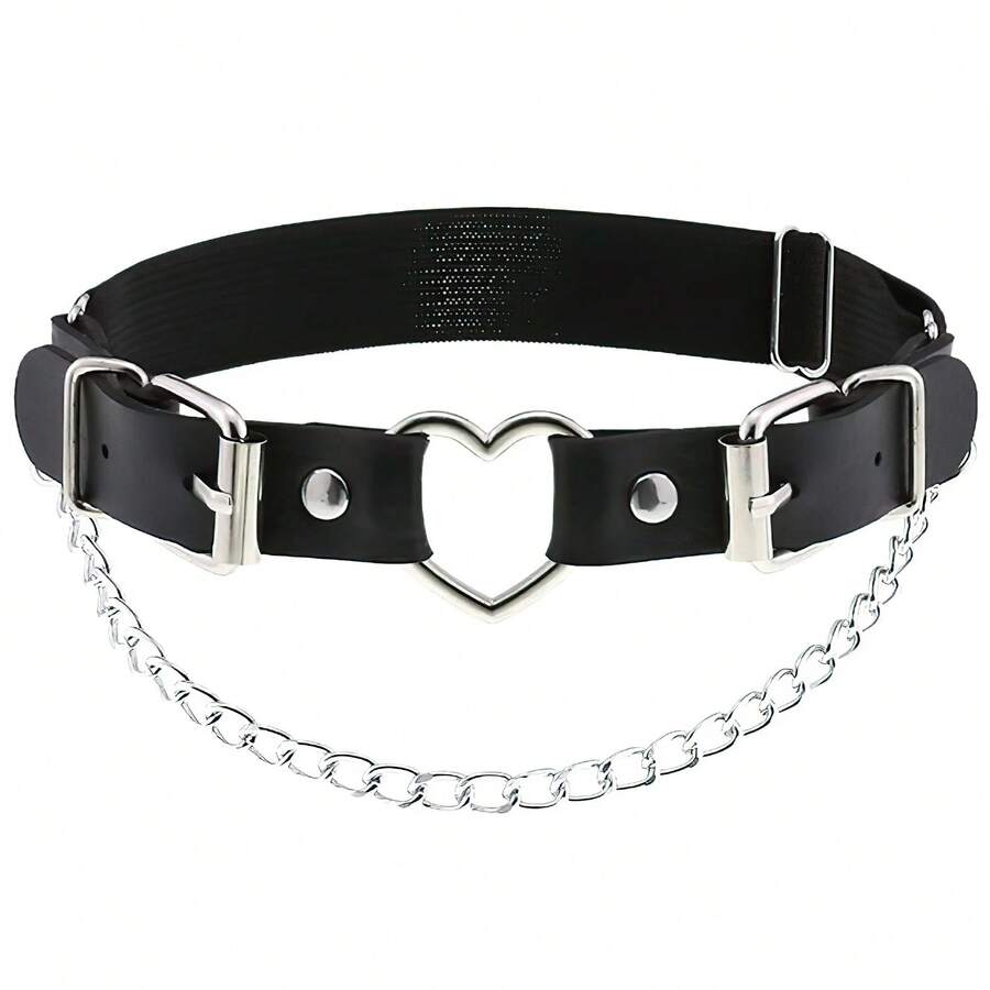 女士可调节腿部吊袜带，朋克哥特风仿皮大腿链，黑色PU皮大腿束缚带，夜店万圣节链条配饰 - 彩色 - 查看 1