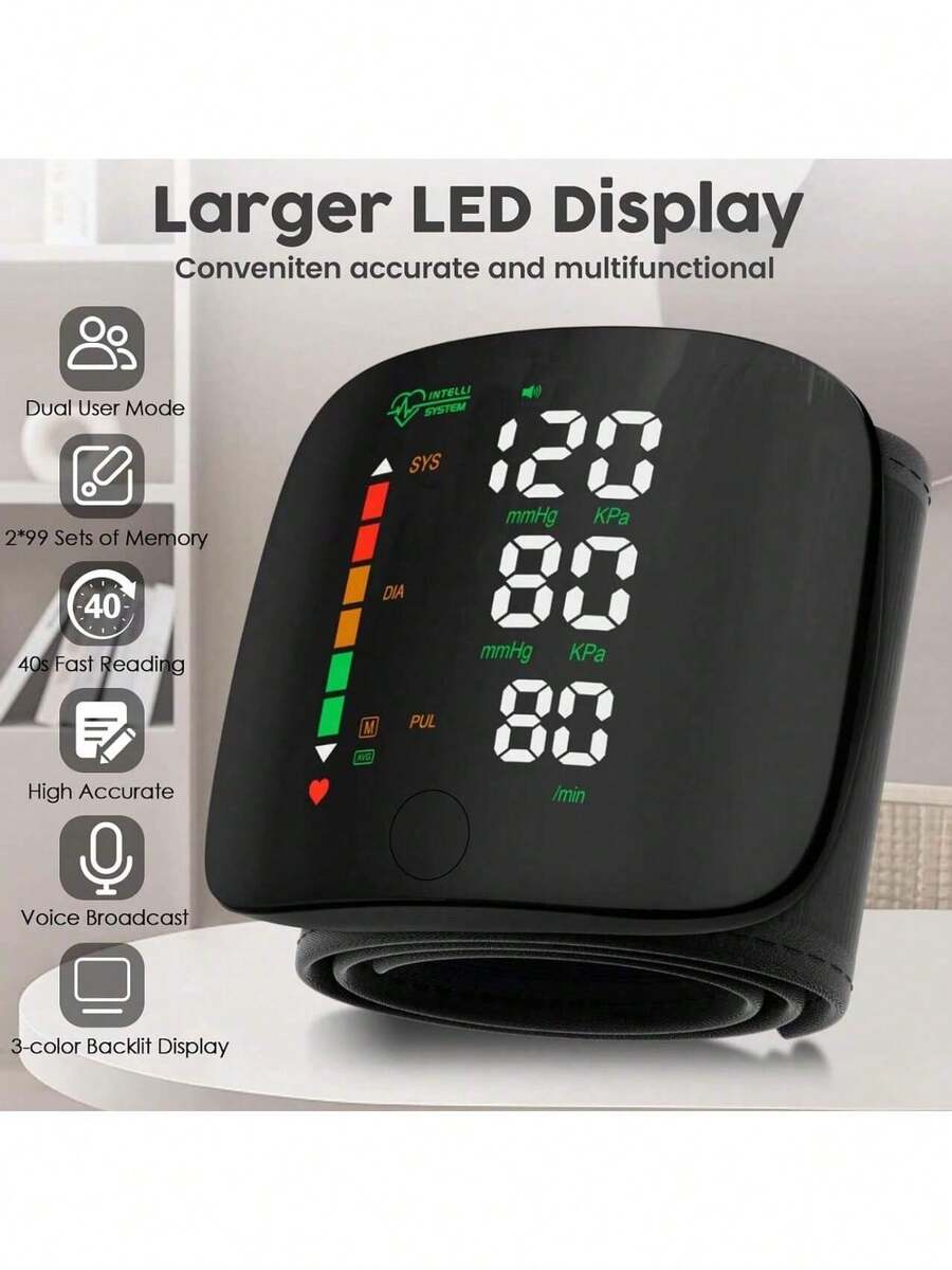 Rechargeable Wrist Blood Pressure Monitor, Automatic Electric Intelligent Blood Pressure Measuring Instrument, Can Retain Measurement Data, Can Measure The Blood Pressure Of 2 People, Rechargeable Touch Blood Pressure Monitor,Gifts For Elders - Voice - View 1