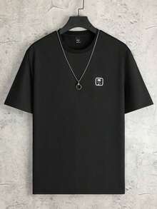 Camiseta casual de manga corta y cuello redondo con estampado de verano para hombres, camiseta de streetwear de verano, camiseta de hombro caído, regalos para novio, vuelta al cole, camisetas gráficas - Negro - Ver 4