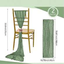 Set de 2 panglici pentru spătarul scaunului de nuntă cu fundă, potrivite pentru evenimente de petrecere de nuntă și decorațiuni pentru huse de scaune de banchet - Verde - Vizualizare 2