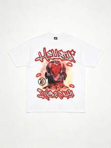 Hellstars Lovers Only Heart Portrait Y2K Graphic T-Shirt,220g 100% Cotton,Round Neck Short Sleeve,White Streetwear Essential,Unisex Style - trắng - Xem 1