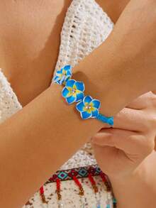 1pc Bohemian Style Colorful Polymer Clay Flower Bracelet, Cute Floral Jewelry Accessory, Suitable For Men And Women, Holiday Party, Daily Wear, Birthday Gift, Friends And Couples, Exquisite Holiday Gift, Jewelry Gift - Multicolor - View 4