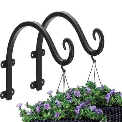 2个装重型悬挂式植物支架，12英寸户外植物吊篮，用于悬挂植物，黑色植物吊篮支架，也可用于悬挂植物、篮子、喂鸟器、灯笼和风铃。