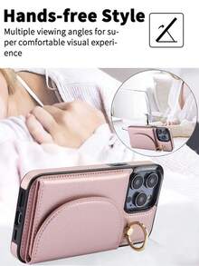 AWQUER PU Faux Leather Wallet Case Suitable For IPhone 17 Air 17E 16E 16 15 14 13 12 11 Pro X XS Max XR 8 7 Plus SE 5G 2022 2020 SE3 SE2 Kickstand Card Slots Mobile Phone Bag Cover With Finger Ring Holder - Rose Gold - View 4