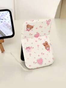 1/2pcs Cute Pink Bow Teddy Bear Folding Makeup Mirror, Adjustable Height Desktop Mirror, Portable Travel Pocket Mirror, Mini Handheld Mirror, Multiple Patterns Available, Birthday/Holiday Gift For Her - Multicolor - View 12