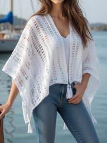 1pc Knitted Shawl, Women's Spring/Summer Beach Cover-Up Cover Up Sweater Cloak Cover Up - Multicolor - View 6