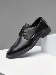 新款男士商务正装尖头皮鞋，休闲系带时尚办公鞋，适合成熟正式场合 - 黑色 - 查看 6