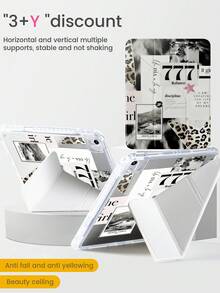 这款精致可爱的卡通/动漫豹纹字母拼接风格双面彩色亚克力透明水晶后盖，防震耐用，适用于iPad第7、8和10代（10.2英寸）。它内置笔槽，支持睡眠/唤醒功能和多种折叠支架模式，是绝佳的节日礼物。 - 彩色 - 查看 4