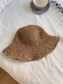 1 女士时尚草帽，户外沙滩遮阳帽，编织渔夫帽，夏季沙滩度假遮阳帽，可折叠大檐遮阳帽 - 彩色 - 查看 10