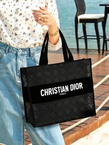 Dior 黑色网眼菱形透明女士单肩包，带小收纳袋和化妆包 - 黑色 - 查看 4