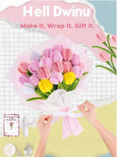 722pcs Handmade Pipe Cleaning Tool Set, Pipe Cleaning Agent Bulk Pack, Assorted Color Felt Flower Stem Bouquet Set, Gardening Tape, Stamen, Suitable For Crafts, Easter DIY