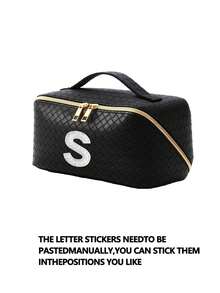 1pc PU Leather Makeup Tool Storage Bag, Letter Pattern, Waterproof Portable, AB Rhinestone, Faux Pearl Letter Zipper Design, Bridal Makeup Organizer, Cosmetic Bag, Toiletry Bag, Storage Pouch, Minimalist Style, Customizable Letter Sticker, Travel Makeup Bag, Women's Bathroom Toiletry Bag (Letter A~Z), Gift For Mom, Beach Bag, Back To School Essential - Multicolor - View 18