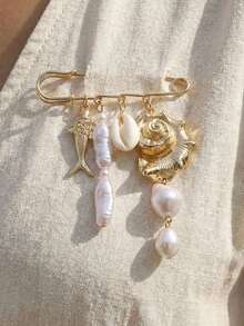 1pc Exaggerated Seashell Tropical Fish Brooch, Ocean Element Waist Cincher Pin - Multicolor - View 1