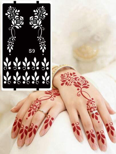 Hana Hand-Drawn Hollow Floral Tattoo Stencil - Sexy Floral Pattern, Suitable For Hands, DIY Painting, Ink, Reusable Mandala Design Template Stickers, Suitable For Women Body Party Makeup