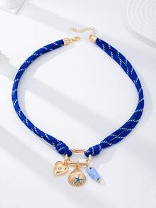 1 chiếc vòng cổ dây thừng màu xanh dương phong cách Bohemian với mặt dây chuyền hình móc khóa và hình sinh vật biển - Vòng cổ nổi bật phong cách biển cả mùa hè với mặt dây chuyền hình sao biển và ổ khóa hình trái tim - Có thể tùy chỉnh, phù hợp để đeo hàng ngày và đi biển - Nhiều màu - Xem 3