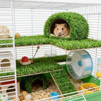 5片装可重复使用可水洗迷你宠物草垫，适用于仓鼠、豚鼠等小型宠物，可用于装饰仓鼠笼，人造草垫，适用于仓鼠、小鼠、小型宠物 - 可重复使用草垫