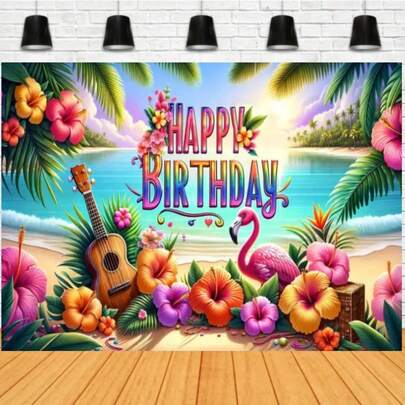 2D Flat Banner 1 Pc Hawaiian Tropical Beach Party Background Banner Vibrant Hawaiian Theme Decoration, Summer Tropical Hawaiian Beach - Durable Polyester Fabric, Suitable For Weddings, Birthdays, Christmas, Teen Showers - No Electricity Required, Party Decoration | Beach Scene Decoration | Easy To Set Banner, Hawaiian Party Decoration