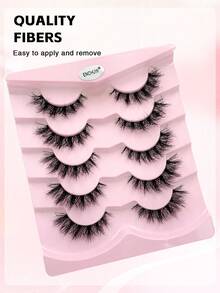 ENCHUW 5 Pairs Eyelashes Natural Look Wispy Cross Eye Lashes Clear Band Lashes 3D Fluffy Soft Lashes Makeup Extension False Eyelashes - Black - View 5