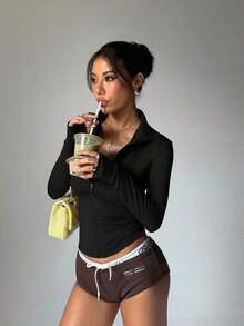 Women's Slim Fit Breathable Sports Set, Suitable For Outdoor Running, UV Protection Zipper Elastic Minimalist Slim Fit Fashionable Sexy High-Quality Basic Streetwear Elastic Casual Unique Color Brightening Skin Tone Elegant Tight Fit Warm Long Sleeve Yoga Jacket - 海軍藍 2 - 查看 11