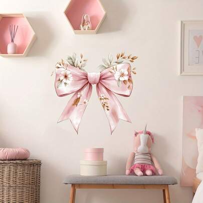 1pc Of Pink Bow Pattern Bathroom Toilet Sticker, Suitable For Living Room And Bedroom Walls, Window Displays, And Refrigerator Decorative Wall Stickers