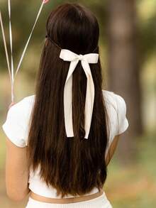 1pc Fairy Style Long Ribbon Bowknot Hair Clip, Elegant & Versatile Headwear, Suitable For Any Occasion Cute,School Hair Accessories For Women Claw Clips Hair Claws Hair Barrettes, School Stuff, College, Winter Outfit For Women, Bows, Hairpin - Beige - View 6