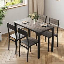 Dining Table And Chairs Set 4, Kitchen Table With 4 Chairs Dining Furniture Set Modern Rectangular Metal Frame - Grey - View 6
