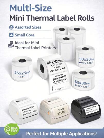 Thermal Labels, White Self-Adhesive Label Paper 50*50mm And Multi-Sizes, Printable/Name/Price Tags/ Logo, Compatible With P50/M110 M221 Label Printers
