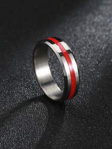 1pc 6MM Stainless Steel Striped Men's Ring - Simple - View 4