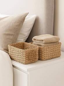 Bộ 3 giỏ đựng đồ đan thủ công (nhỏ + vừa + lớn), chất liệu dây giấy, dùng để sắp xếp và lưu trữ đồ đạc trong nhà, phù hợp cho phòng khách, phòng ngủ, tủ, văn phòng, trang trí nhà cửa, trang trí theo phong cách nông thôn (nhỏ + vừa + lớn), quà tặng ngày lễ, giỏ đựng đồ tái sử dụng, thích hợp đựng văn phòng phẩm, quần áo, đồ chơi, mỹ phẩm, giỏ đựng đồ dùng trên bàn làm việc, quà tặng lý tưởng. - Nhiều màu - Xem 1
