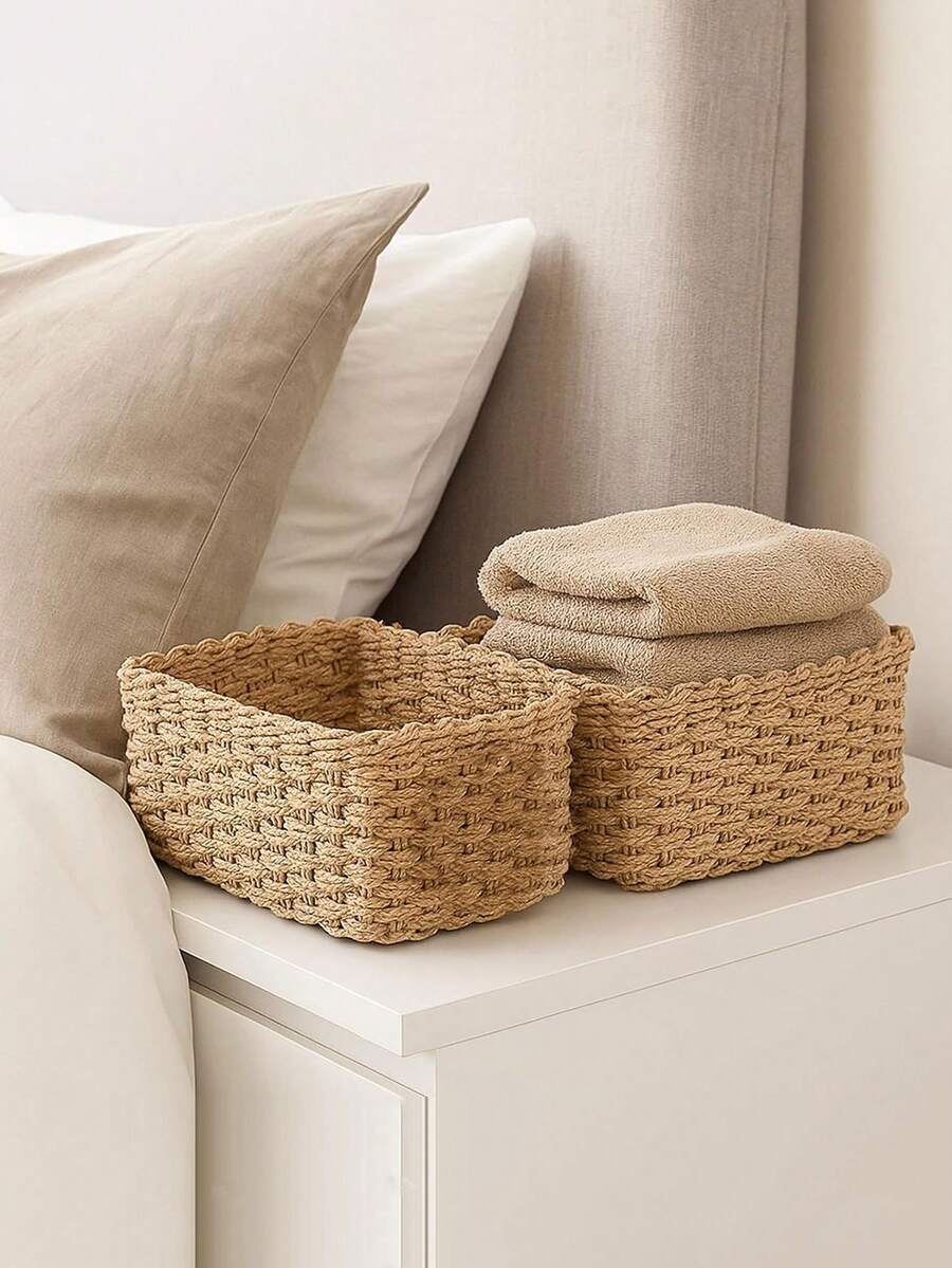 Bộ 3 giỏ đựng đồ đan thủ công (nhỏ + vừa + lớn), chất liệu dây giấy, dùng để sắp xếp và lưu trữ đồ đạc trong nhà, phù hợp cho phòng khách, phòng ngủ, tủ, văn phòng, trang trí nhà cửa, trang trí theo phong cách nông thôn (nhỏ + vừa + lớn), quà tặng ngày lễ, giỏ đựng đồ tái sử dụng, thích hợp đựng văn phòng phẩm, quần áo, đồ chơi, mỹ phẩm, giỏ đựng đồ dùng trên bàn làm việc, quà tặng lý tưởng. - Nhiều màu - Xem 1