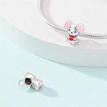 可爱卡通动物925纯银珠心形宝石珐琅吊坠，适合DIY手链，送给女性/妈妈/音乐节的珠宝礼物 - 彩色 - 查看 7