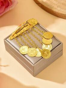 Unique Gold Coin Shaped Hair Clip, Middle Eastern Style Hair Accessory, Suitable For All Seasons - Gold - View 8