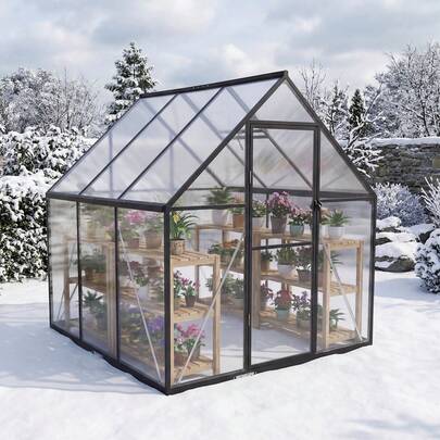  COSTWAY 180 X 180 Cm Polycarbonate Greenhouse, Large Walk-In Aluminum Sunroom With Adjustable Roof Vent, Lockable Door, Outdoor Heavy-Duty Hot House For Backyard, Garden, Patio