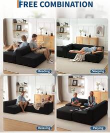 Techigher Modular Sectional Sofa, L-Shaped Corner Couch With Chaise, Boneless Couches, Sofa Bed For Living Room Bedroom, No Assembly Required, Compressed Packaging - Black - View 4