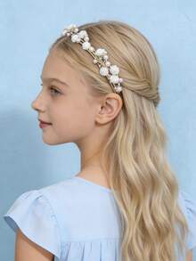 Elegant Colorful Hollow Flower Headband, Ethereal New Bride Pearl Hair Hoop, Versatile Accessory - Multicolor - View 4