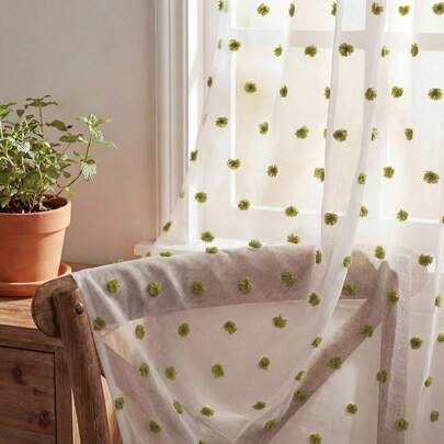 1pc Unique Black Sheer Curtain, Velvet Dotted Panel Curtain For Bedroom Window Decor, Living Room Sheer Curtain, Villa Window Curtain