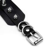 酷炫朋克哥特风项圈，男女通用，黑色PU皮革复古项链，可调节 - 黑色 - 查看 2