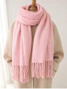 Unisex Black Scarf With Fringe 175*60cm Elegant Comfortable English Style For Winter - 淺粉色 - 查看 1