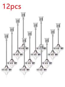 3/6/12/30Pcs Elegant Silver Candle Holders Set, Exquisite Metal Texture Design, Suitable For Taper Candles, Beautiful, Practical And Stable, Ideal For Birthday Parties, Weddings, Fireplace Decor, Dining Room And Home Daily Decoration, Versatile For Multi-Occasions, Easily Enhance Space Ritual Sense, Candles Not Included. - Bell - View 13