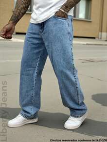 Men's Balloon Jeans, Baggy Skater Style, Wide Leg, Stonewashed, Streetwear - Xanh nhạt - Xem 1